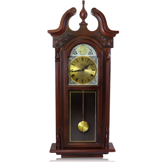 Bedford Clock Collection Bedford Clock Collection 38 Inch Grand Antique Chiming Wall Clock with Roman Numerals in a in a Cherry Oak Finish