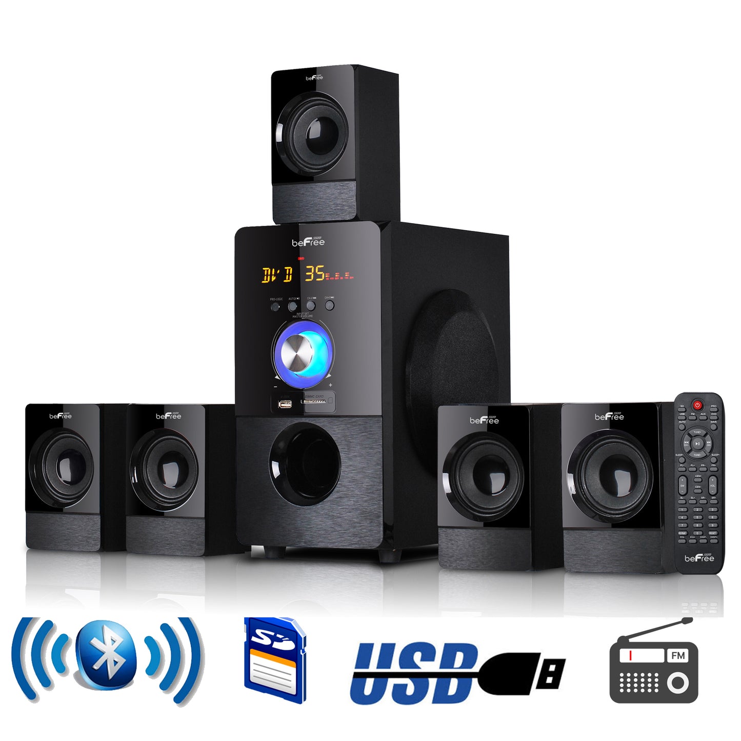 BEFREE SOUND beFree Sound 5.1 Channel Surround Sound Bluetooth Speaker System in Black