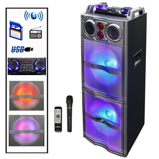 beFree Sound beFree Sound Double 10 Inch Subwoofer Portable Bluetooth Party Speaker with Reactive Lights