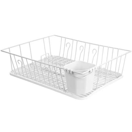 MEGACHEF MegaChef 17.5 Inch White Single Level Dish Rack with 14 Plate Positioners and a Detachable Utensil Holder
