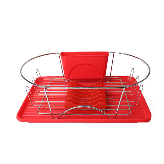 MEGACHEF MegaChef 17 Inch Red and Silver Dish Rack with Detachable Utensil holder and a 6 Attachable Plate Positioner