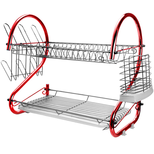 MegaChef MegaChef 16 Inch Two Shelf Iron Wire Dish Rack in Red