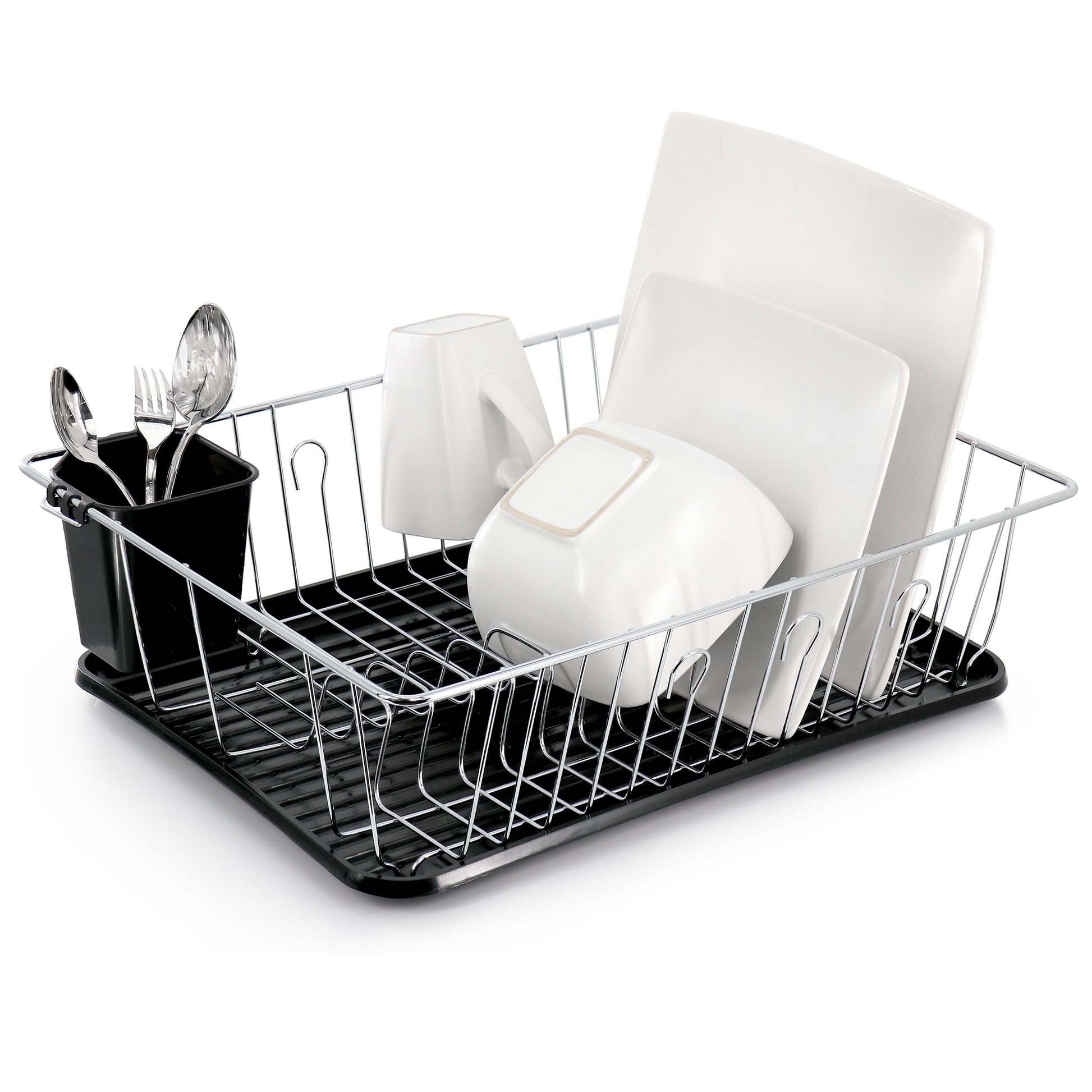 Megachef Megachef 16 Inch Chrome Plated and Plastic Counter Top Drying Dish Rack in Black