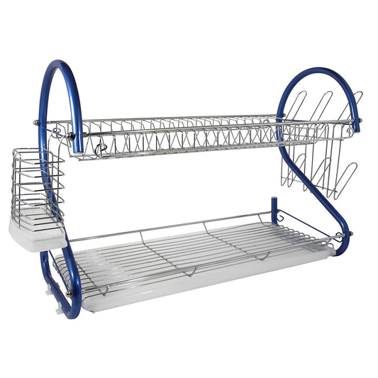 BETTER CHEF Better Chef 2-Tier 22 in. Chrome Plated Dish Rack in Blue