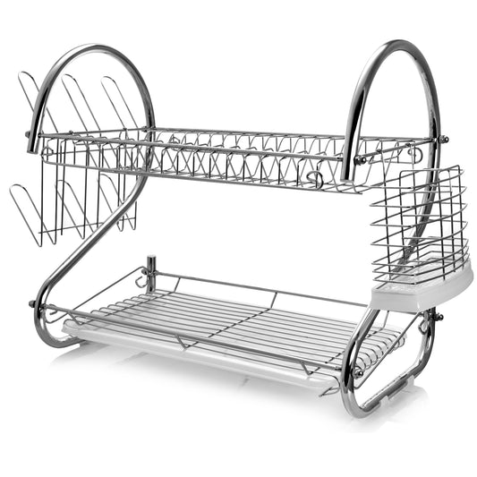 MEGACHEF MegaChef 16 Inch Two Shelf Dish Rack with Easily Removable Draining Tray, 6 Cup Hangers and Removable Utensil Holder
