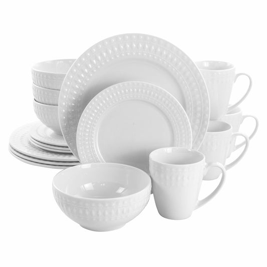 Elama Elama Cara 16 Piece Round Porcelain Dinnerware Set in White