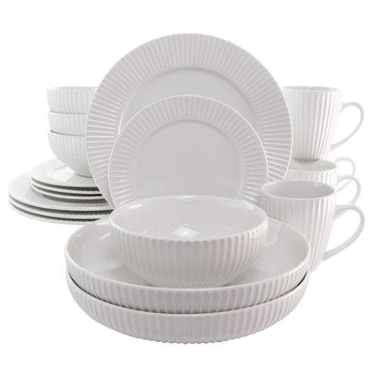 ELAMA Elama Elle 18 Piece Porcelain Dinnerware Set with 2 Large Serving Bowls in White