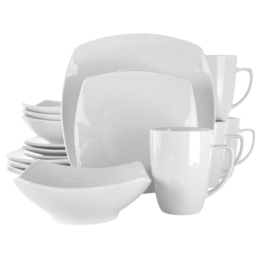 Elama Elama Hayes 16 Piece Square Porcelain Dinnerware Set in White