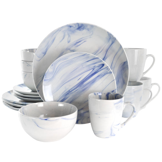 Elama Elama Fine Marble 16 Piece Stoneware Dinnerware Set in Blue and White