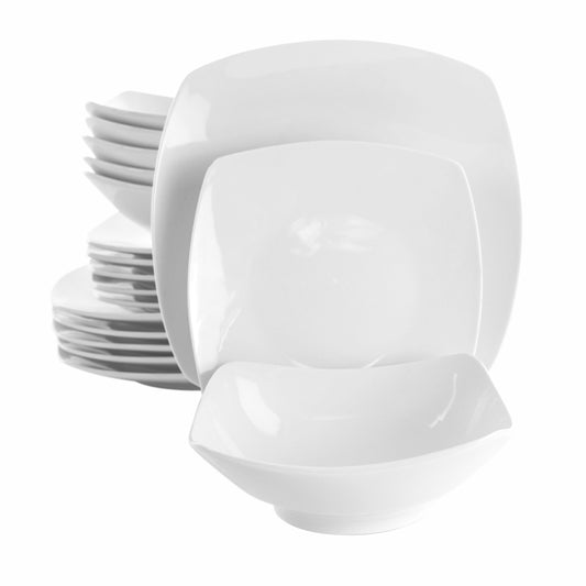 Elama Elama Newman 18 Piece Square Porcelain Dinnerware Set in White