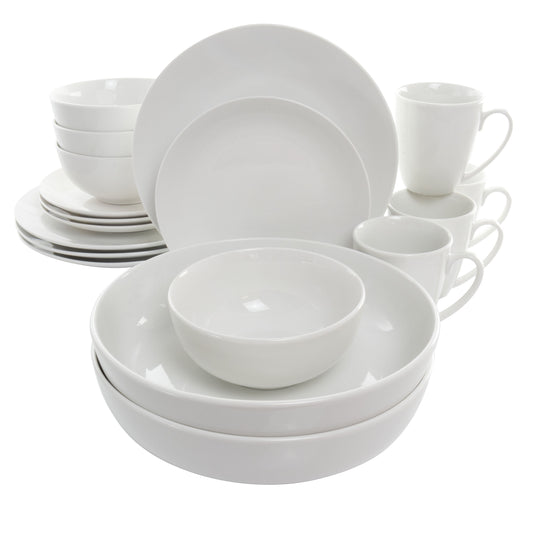 ELAMA Elama Owen 18 Piece Porcelain Dinnerware Set with 2 Large Serving Bowls in White