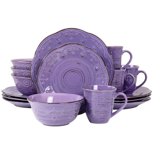 Elama Elama Rustic Birch 16 Piece Stoneware Dinnerware Set in Purple