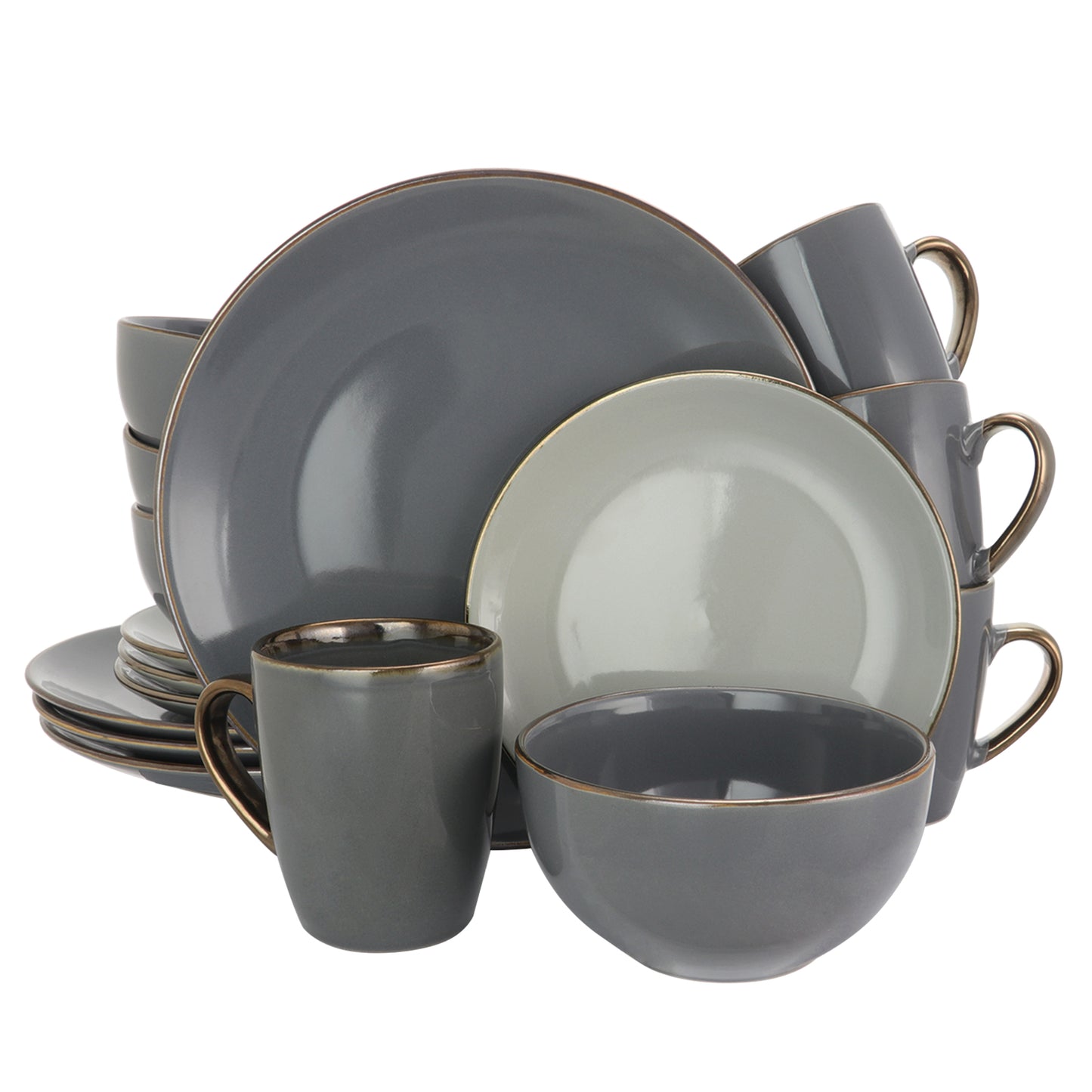 Elama Elama Tahitian Grand 16 Piece Stoneware Dinnerware Set in Gray