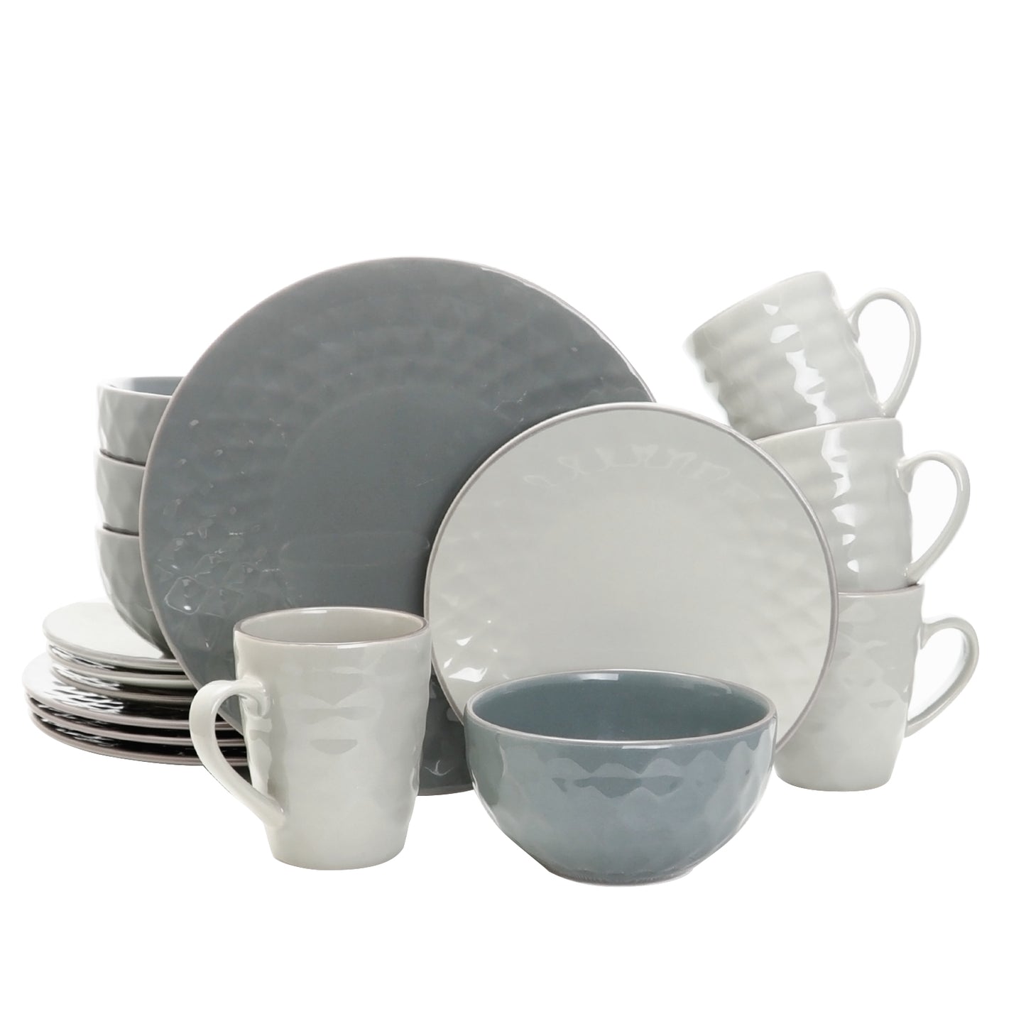 Elama Elama Tahitian Pearl 16 Piece Stoneware Dinnerware Set in Slate and Stone Pearl