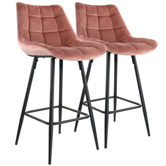 ELAMA Elama 2 Piece Velvet Tufted Bar Chair in Pink with Metal Legs