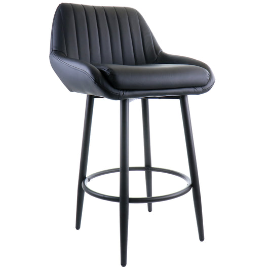 ELAMA Elama Faux Leather Bar Chair in Black with Matte Metal Legs
