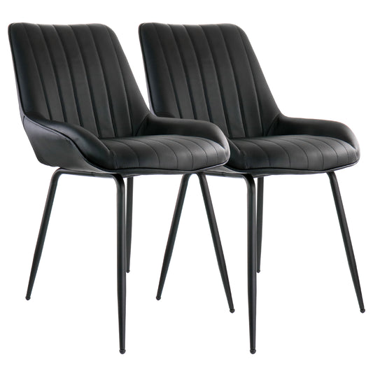 ELAMA Elama 2 Piece Faux Leather Tufted Chair in Black with Black Metal Legs
