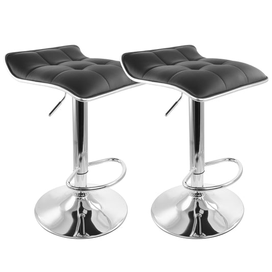 ELAMA Elama 2 Piece Tufted Faux Leather Adjustable Bar Stool with Low Back in Black with Chrome Base