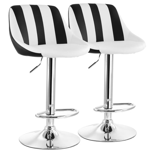 ELAMA Elama 2 Piece Adjustable Faux Leather Bar Stool in Striped Black and White with Chrome Base