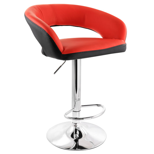 ELAMA Elama Adjustable Faux Leather Open Back Bar Stool in Red and Black