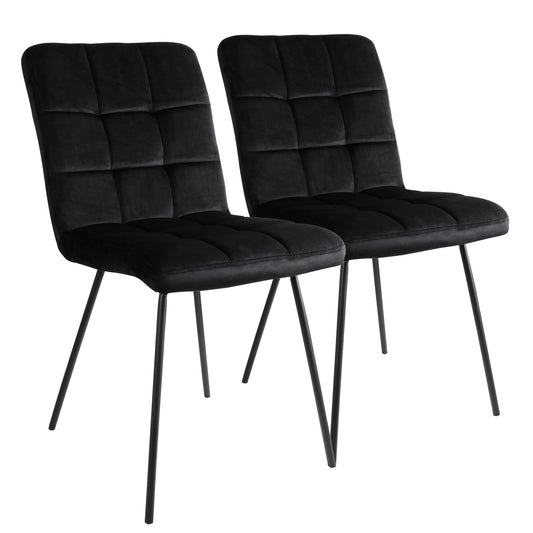 ELAMA Elama 2 Piece Velvet Tufted Accent Chairs in Black with Black Metal Legs