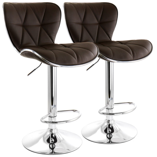 ELAMA Elama 2 Piece Diamond Tufted Faux Leather Adjustable Bar Stool in Brown with Chrome Trim and Base