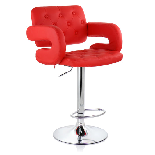 ELAMA Elama Faux Leather Tufted Bar Stool in Red with Chrome Base and Adjustable Height