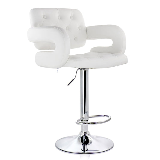 ELAMA Elama Faux Leather Tufted Bar Stool in White with Chrome Base and Adjustable Height