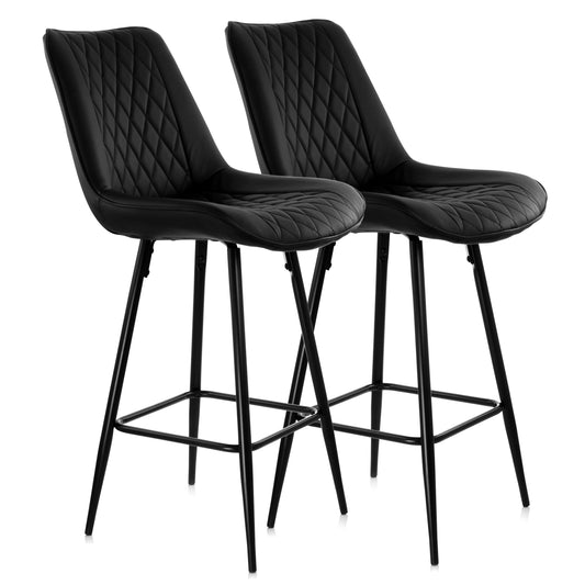 ELAMA Elama 2 Piece Diamond Stitched Faux Leather Bar Chair in Black with Metal Legs