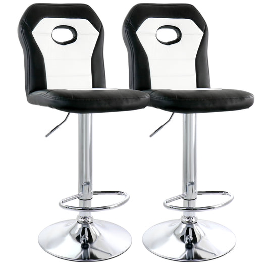 ELAMA Elama 2 Piece Faux Leather Adjustable Bar Stool in Black and White with Chrome Trim and Base