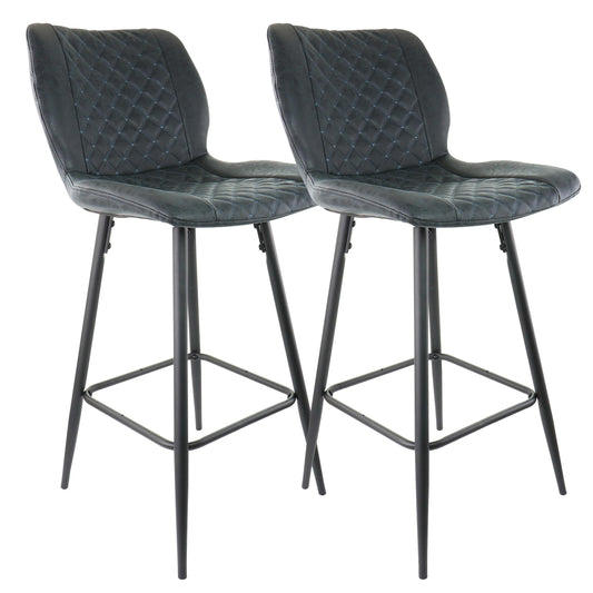ELAMA Elama 2 Piece Diamond Stitched Faux Leather Bar Chair in Black with Metal Legs