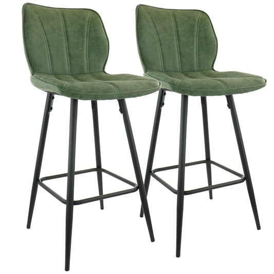 ELAMA Elama 2 Piece Faux Leather Bar Chair in Green with Metal Legs
