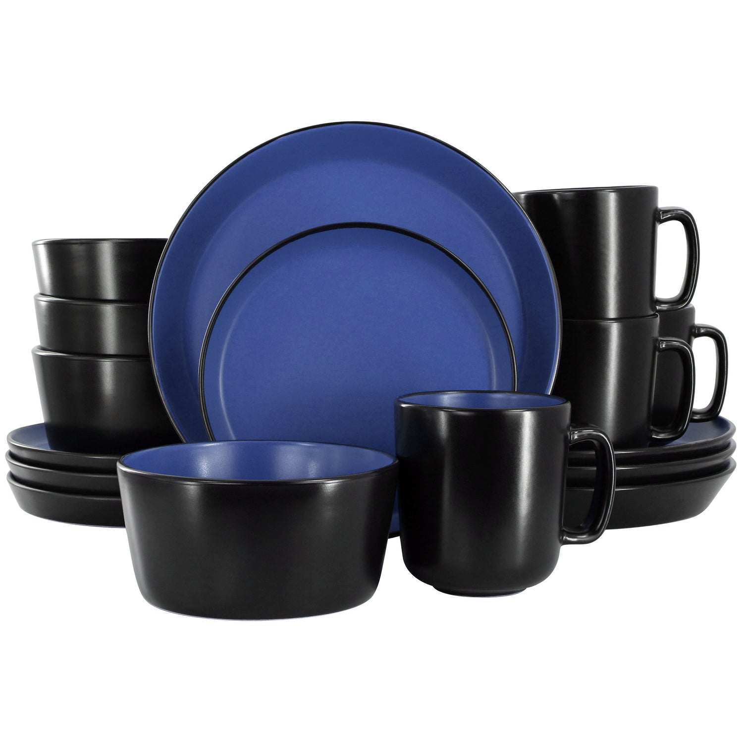 Elama Elama Bacarra 16 Piece Stoneware Dinnerware Set in Two Tone Black and Blue