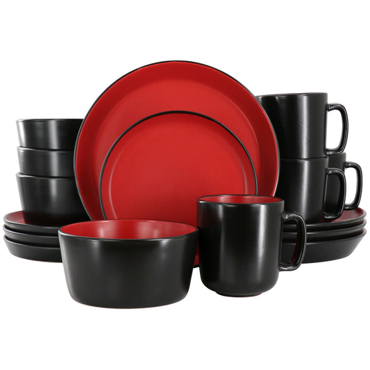 Elama Elama Bacarra 16 Piece Stoneware Dinnerware Set in Two Tone Black and Red