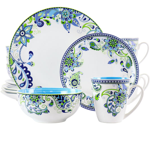 Elama Elama Blue Fiesta 16 Piece Round Porcelain Dinnerware Set