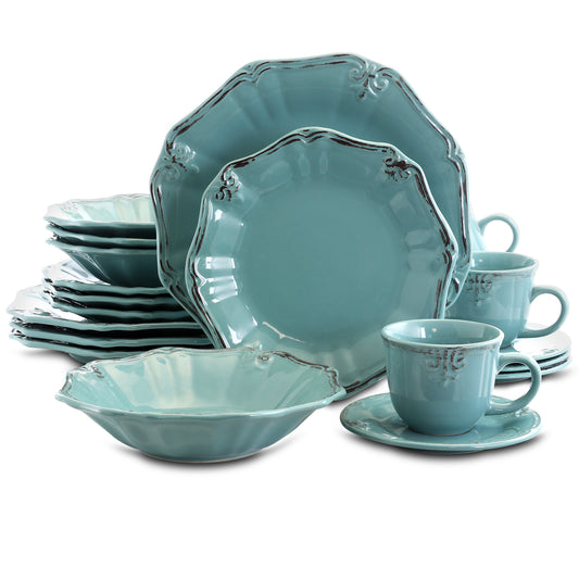 ELAMA Elama Fleur De Lys 20-Piece Dinnerware Set in Turquoise