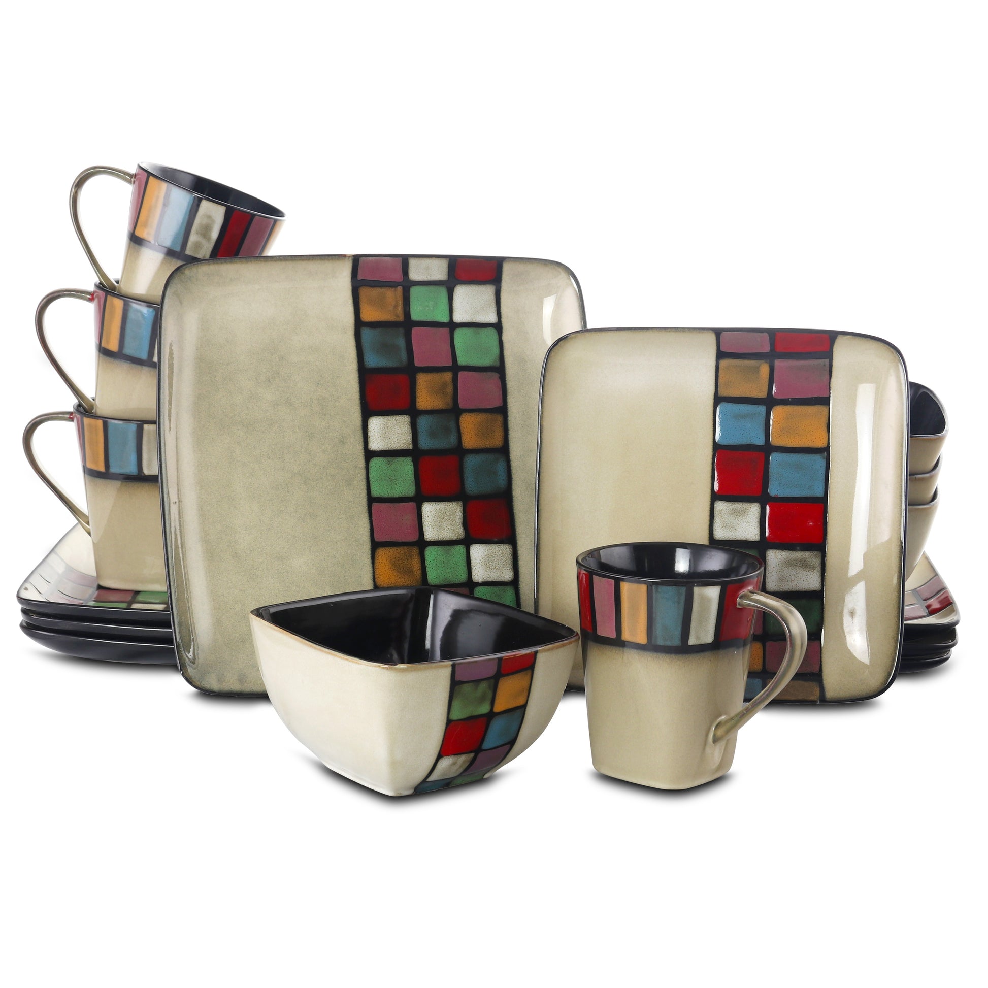 ELAMA Elama Color Melange 16 Piece Multicolored Square Stoneware Dinnerware Set