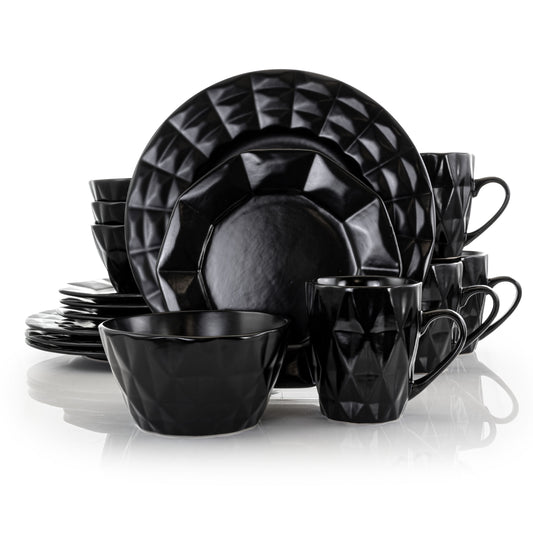 ELAMA Elama Retro Chic 16-Piece Glazed Dinnerware Set in Black