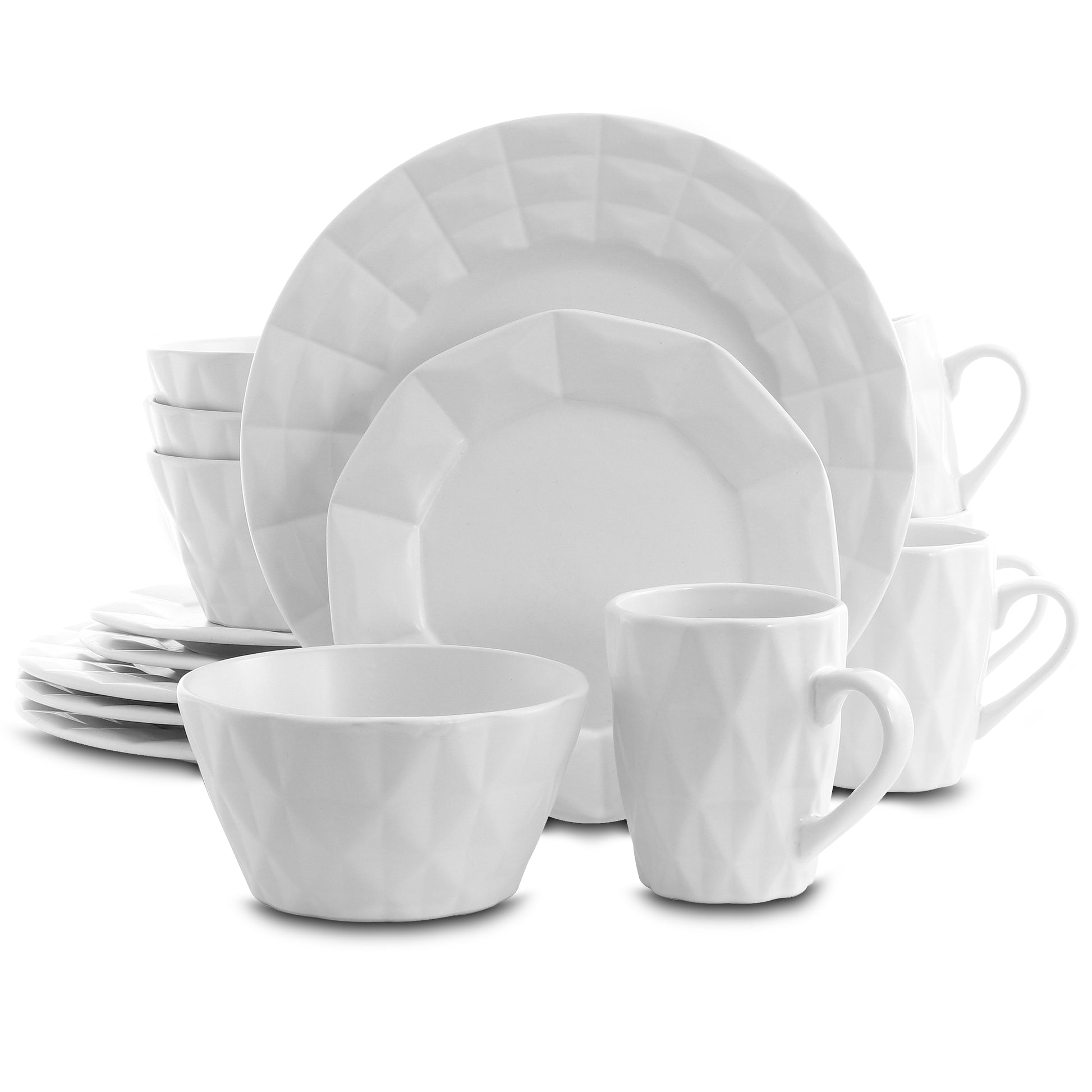 ELAMA Elama Retro Chic 16 Piece Glazed Stoneware Dinnerware Set in White