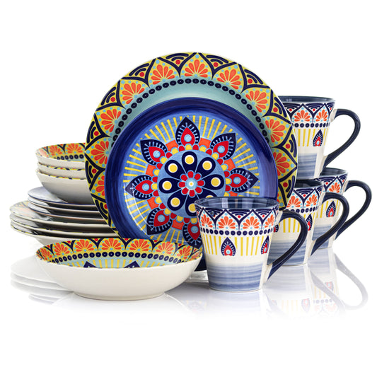 ELAMA Elama Zen Blue Mozaik 16 Piece Luxurious Stoneware Dinnerware with Complete Setting for 4, 16pc