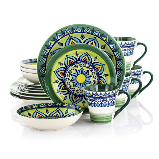 Elama Elama Zen Green Mozaik 16 Piece Luxurious Stoneware Dinnerware with Complete Setting for 4, 16pc
