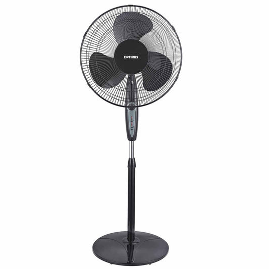OPTIMUS Optimus 16 in. Oscillating Stand Fan with Remote Control in Black