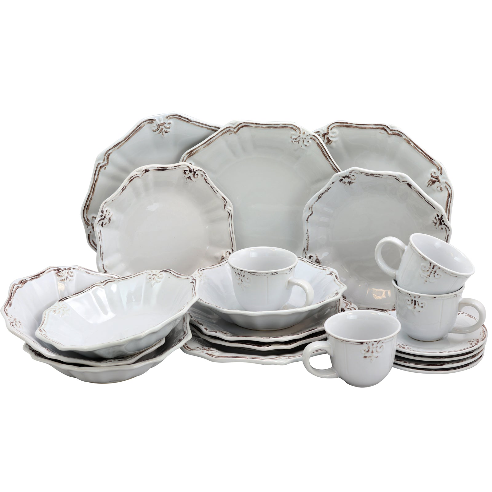 ELAMA Elama Fleur De Lys 20-Piece Dinnerware Set in White