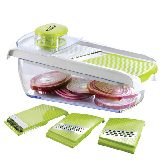 Brentwood Brentwood Mandollin Slicer with 5 Cup Storage Container and 4 Interchangeable Stainless Steel Blades in Green