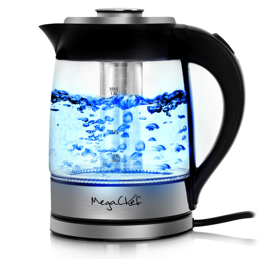 MegaChef MegaChef 1.8 Liter Cordless Glass and Stainless Steel Electric Tea Kettle with Tea Infuser