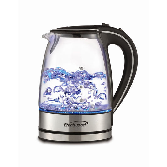 BRENTWOOD Brentwood 1.7L Tempered Glass Tea Kettle in Black