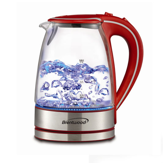 BRENTWOOD Brentwood Tempered Glass Tea Kettles, 1.7-Liter, Red