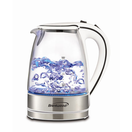 BRENTWOOD Brentwood 1.7L Tempered Glass Tea Kettle in White