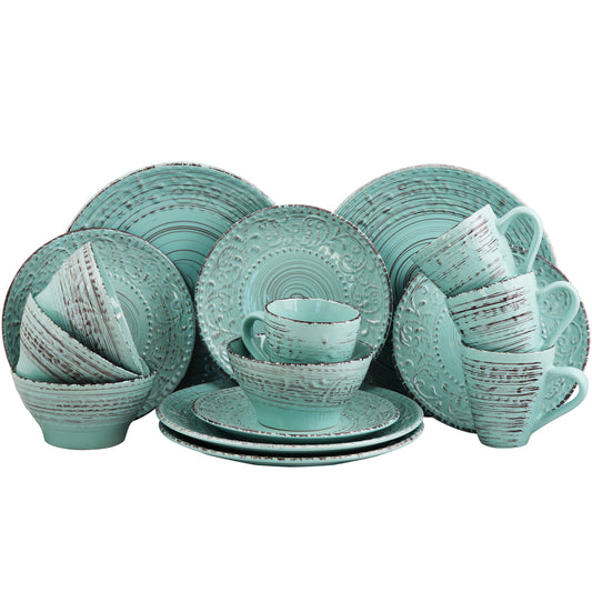 ELAMA Elama Malibu Waves 16-Piece Dinnerware Set in Turquoise