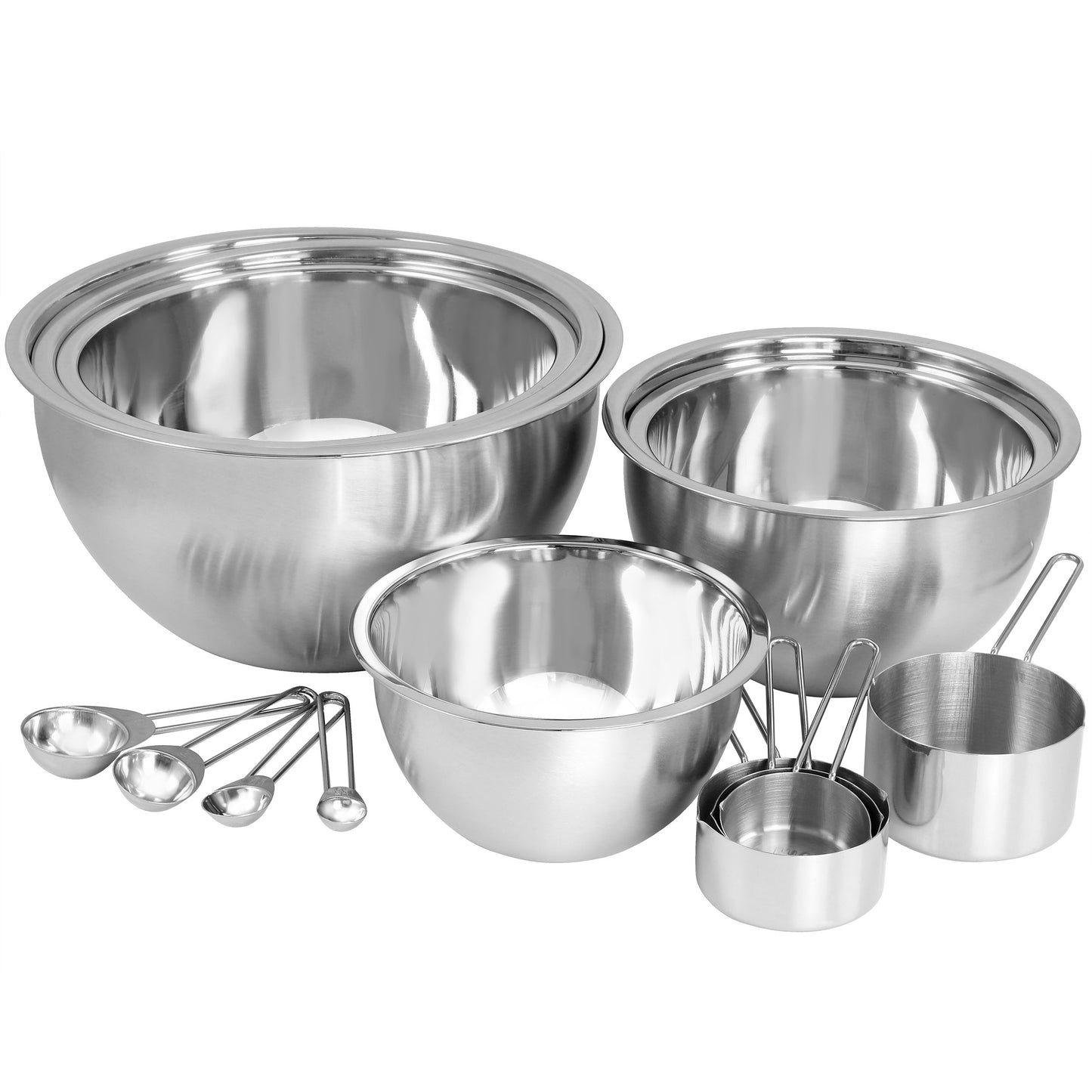 MegaChef MegaChef 14 Piece Stainless Steel Measuring Cup and Spoon Set with Mixing Bowls